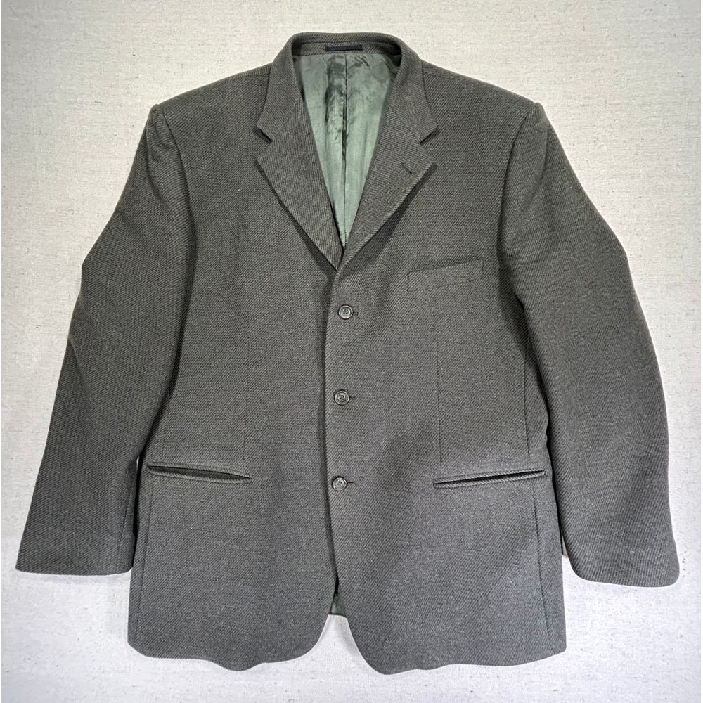 Mila Schon Blue Mens Wool Cashmere 58 Military‎ Green Blazer Tweed Jacket ITALY
